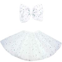 BGFKS 5 Layered Tulle Tutu Skirt for Girls with Hairbow and Hairties, Ballet Dressing Up Kid Tutu Skirt (Star-White, 2-8 Years Old)