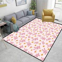 Bigdatastore Baby Flowers Area Rug Nonslip Pads, Playthings Stuffed Bunny Cute Butterflies and Flower Arrangement Cartoon, Fashionable High Class Living Dinning Room(2.5'x 9')