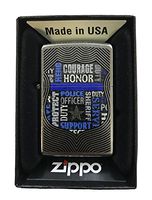 Zippo Custom Lighter - Collage Blue Line Police Badge Support - Street Chrome