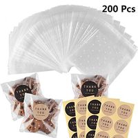 NPLUX 200 Pcs 4x4inch Cookie Bags Self Adhesive White Polka Dots Plastic Bags with 200 Thank You Labels for Candy Cookie Chocolate Small Gift Bags
