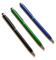 2-in-1 Stylus & Ink Pen for iPad and iPad2, iPhone 4s, Droid Phones - 7mm (Thin Twist) Black + Green + Blue (3-Pack)