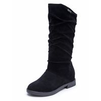 Women Lady Mid-Calf Low Heel Boots,Pocciol Women's Winter Warm Faux Suede Slip-on Wide Calf Boots (Black, US:9.5)