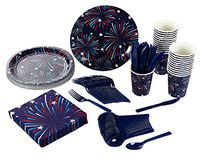Fireworks Party Supplies – Serves 24 – Includes Plates, Knives, Spoons, Forks, Cups and Napkins. Perfect Fireworks Party Pack for Patriotic Themed Parties.