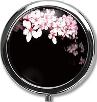 Plum Blossom Custom Round Black Pill Case Pocket 2.1 inches Medicine Tablet Holder Organizer Case for Purse/Three-Compartment Pill Box/Black Pill Case