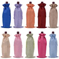 Qibote Burlap Wine Bags with Drawstrings, Wine Gift Bags - Reusable Bottle Bags Perfect for Travel, Wedding, Birthday, Housewarming and Dinner Party - 10 Pack(10 Colors)