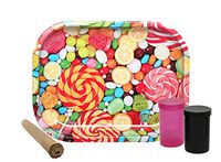 Mei Hua Rose Tip Packable Cigarette Tube (RAW Rolling Paper and Tip), Small Flip Top Storage Container (2 Pack), with Leaf Lock Gear Mini Rolling Tray (Candy) - 4 Item Bundle