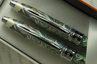 Cross Masquerade Century II Limited Edition with Jewelry-like Cross Signature Center Band , Graceful Curved Clip Finish and Swirling Peacock Feather Pattern Barrel Ballpoint Pen and 0.7mm Pencil Set