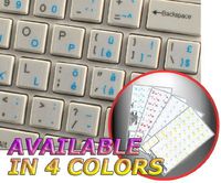 SWISS KEYBOARD STICKER WITH BLUE LETTERING TRANSPARENT BACKGROUND FOR DESKTOP, LAPTOP AND NOTEBOOK