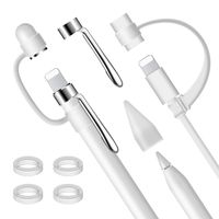 Qoosea Compatible with Apple Pencil Replacement Cap Holder/Nib Cover/Charging Cable Adapter Tether/Pencil Pen Clip/Silicone Rings Compatible with Apple Pencil Accessories Kit (9 in a Pack)