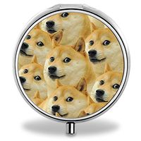 Doge Pill Case, Round Stainless Drug Organizer Container Medicine Cover for Pocket Daily&Weekly