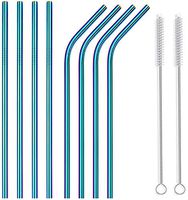 Reusable Stainless Steel Bent Straight Straws WEEGCN 2-SET 60MM Aperture Drinking Metal Straws Ultra Long Wide Safe Straws for Smoothies Milkshakes with Cleaning Brushes Storage Pouch (Blue1)