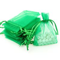 Akstore 100Pcs 2.8"x3.6"(7x9cm) Sheer Drawstring Organza Jewelry Pouches Wedding Party Christmas Favor Gift Bags (Green)