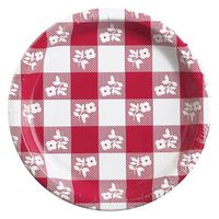 Club Pack of 300 Red Gingham Disposable Floral Paper Party Dinner Plates 9"