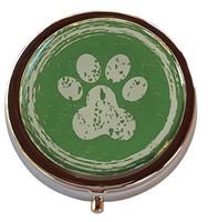 Vintage Dog Paw Print Round Silver Three Compartment Pocket/Purse/Travel Pill Box Case