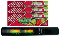Herb Airtight Tube Pocket Protector with Juicy Jay's Strawberry Kiwi 1.25 Flavored Hemp Rolling Papers 3 Count DC Crafts Nation- Rasta Skull