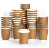 50 Pack of Disposable Coffee Cups with Lids - 12 oz Double Wall Paper Coffee Cups to Go - Insulated & Recyclable - No Need for Sleeves