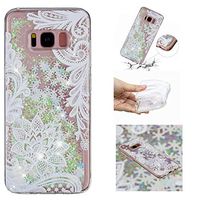 Liquid Glitter Case for Samsung Galaxy S8 Plus,Aoucase Cartoon Pattern Luxury 3D Diamond Sparkle Quicksand Shockproof Anti-Scratch Soft Bumper Case with Black Dual-use Stylus,White Lace