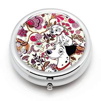 Disney 101 Dalmatian Wallpaper Paintings Custom Round Silver Pill Box Pocket 2.1 inches Medicine Tablet Holder Organizer Case for Purse