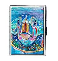 Sea Turtle Watercolor Painting Design Stainless Steel ID Cigarettes Case Holder Stylish Credit Card Wallet