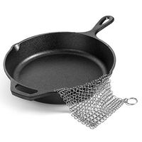 FENFEN Stainless Steel Cast Iron Skillet Cleaner Chainmail Cleaning Scrubber for Cast Iron Pre-Seasoned Pan Griddle Pans BBQ Grills (8X6 inch)