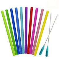 10 Pack Straight Silicone,10 Inch Rainbow Colored Reusable Drinking Straws for 20 or 30 oz Yeti Rtic Ozark Trail Tumblers, Includes 2 Cleaning Brushes