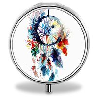 Medicine Pill Boxes Dream Catcher Unique Round Portable 3 Compartment Metal Pocket Pill Bottle