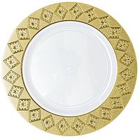 Posh Setting Imperial Collection 10 Pack China Look 7.25 Inch White/Gold Plastic Salad/Appetizer Plates, Fancy Disposable Dinnerware