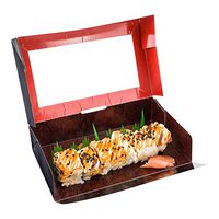Sakura Vision Black Paper Large Window Sushi Box - 8" x 4 3/4" x 1 3/4" - 50 count box - Restaurantware