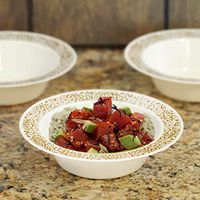 Tableclothsfactory 50 Pcs - Ivory with Gold Lace Trimmed 6oz Round Disposable Plastic Bowl - Lace Design