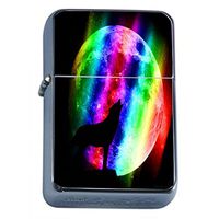 Rainbow Wolf Flip Top Oil Lighter Em1 Smoking Cigarette Silver Case Included