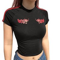 Xia&Han Women's Crop Tee Casual Blouse Printed Shirts Short Sleeve Sheathy Tops Pullover O Neck Tunic Black