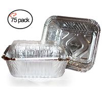 TigerChef Durable Aluminum Oblong Foil Pan Containers with Clear Dome Lids, 1 Pound Capacity, 5.56" x 4.56" x 1.63" Size (Pack of 75)