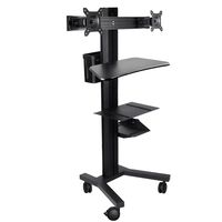 AW 4-Wheel Rolling Desktop PC Mobile Cart for 2 Dual Monitor Printer Deck Computer Desk Workstation Black