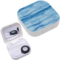 Portable Contact Lens Case Box Travel Kit Mirror + Bottle + Tweezers Container Holder [ Watercolor Blue Stainvector ]