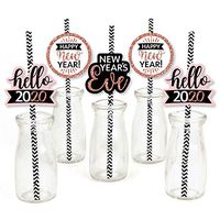 Big Dot of Happiness Rose Gold Happy New Year - Paper Straw Decor - 2020 New Year's Eve Party Striped Decorative Straws - Set of 24