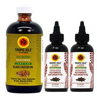 Jamaican Black Castor Oil 8oz & 2 Packs of Strong Roots Red Pimento Hair Growth Oil 4 Oz with Applicator by Tropic Isle Living