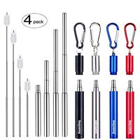 [Updated] 4 Pack Portable Collapsible Reusable Straws - Telescopic Stainless Steel Metal Travel Straw Drinking with Case, Cleaning Brush and Keychain, by Huameilong(Sliver, Black, Blue,Red)