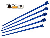 BuyCableTies 8" Intermediate Duty Indoor Cable Ties - 40 lb Rated - Made in USA - Blue - 100 per bag