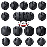 AIKEER Cable Clip, 16Pcs Multipurpose Wire Clips Cord Management Self Adhesive Cable Holder for Desk, Wall, Electrical and Car Cables (Black)