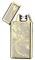 Unishow ® USB Rechargeable Flameless Electronic Plasma Pulse Cigarette Metal Lighter in Gift Box-Double Arc (Gold Dragon)