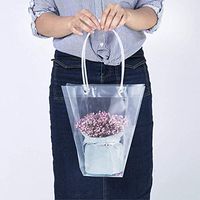 BBC Clear Flower Bouquet Bags with Handle Florist Shop Packaging Supplies, 5 Pcs (5.1 * 10.2 * 13.8inch)
