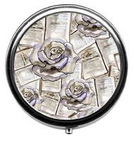 Round Pill Case - rose and old books Custom Fashion Style pill box - 3 Compartments pill box/pill case