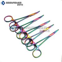 OdontoMed2011® Set of 5 Multi Color Rainbow Mosquito Hemostat Forceps 5" Curved Stainless Steel Multi Color Rainbow Color Hemostat Locking Clamp ODM