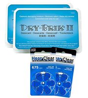 Dry Brik II (Newest Version) (2 Packs of 3) + 12 HearClear Hearing Aid Batteries (Size 675 (12 pcs))