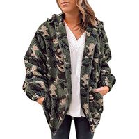 HNTDG Womens 2019 New Winter Warm Plush Coat Camouflage with Pockets Zip Open Front Outwear Coat