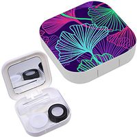Portable Contact Lens Case Box Travel Kit Mirror + Bottle + Tweezers Container Holder [ Floral Tropical Gingko Leaves ]