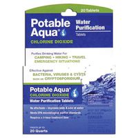 Potable Aqua Chlorine Dioxide Water Purification Tablets - Portable Drinking Water Treatment for Camping, Emergency Preparedness, Hurricanes, Storms, Survival, and Travel (20 Tablets)