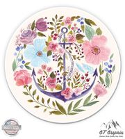 Floral Anchor Nautical - 5" Vinyl Sticker - For Car Laptop I-Pad - Waterproof Decal