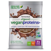 Genuine Health Fermented Organic Vegan Proteins+, Natural Chocolate Protein Powder, 20g Protein, 15 Single Serving Packets