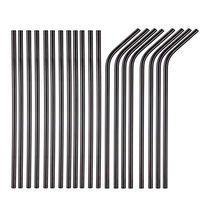 Brightbuy Set of 48 Stainless Steel Metal Straws 8.5'' Reusable Drinking Straws For 20oz Tumblers Yeti 6mm Diameter (24 Straight + 24 Bent) (Black)